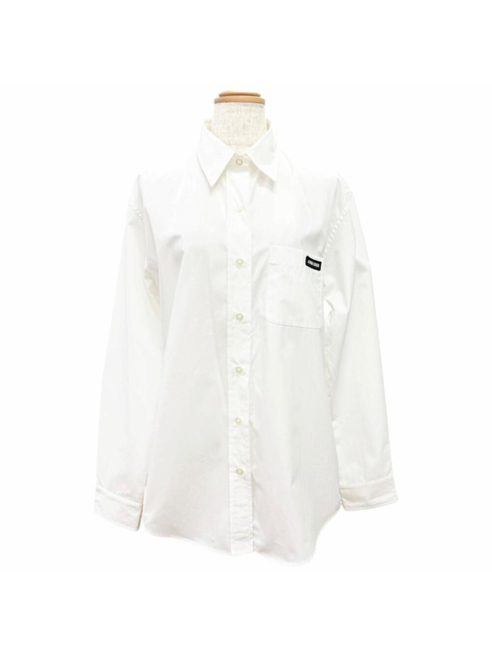 Miu Miu Cotton 100% Logo Patch Poplin Shirt Long Sleeve White 38